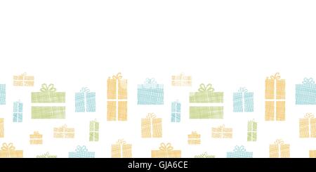 Colorful gift boxes textile texture horizontal border seamless pattern background Stock Vector