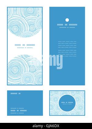 Vector doodle circle water texture vertical frame pattern invitation greeting, RSVP and thank you cards set Stock Vector