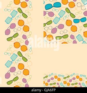 Set of colorful sunglasses seamless pattern and borders Stock Vector