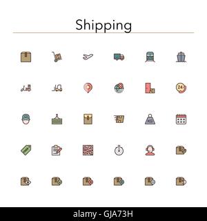 Shipping Colored Line Icons Stock Vector