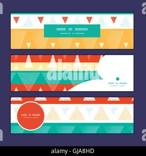 Vector vibrant ikat stripes horizontal banners set pattern background Stock Vector