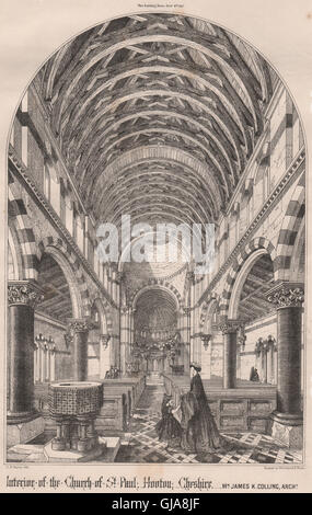 Church of St. Paul, Hooton, Cheshire; James Colling Architect, old print 1867 Stock Photo