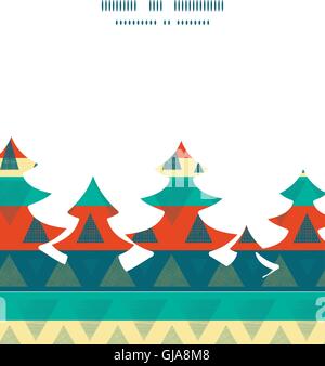 Vector vibrant ikat stripes Christmas tree silhouette pattern frame card template Stock Vector