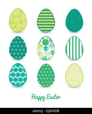 Vector abstract green circles set of nine colorful Easter eggs c Stock Vector