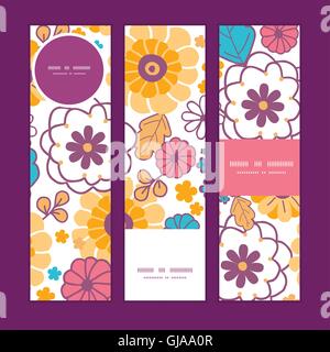 Vector colorful oriental flowers vertical banners set pattern background Stock Vector