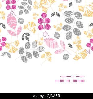 Vector abstract pink, yellow and gray leaves horizontal frame seamless pattern background Stock Vector