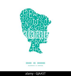 Vector white on green alphabet letters girl portrait silhouette pattern frame Stock Vector