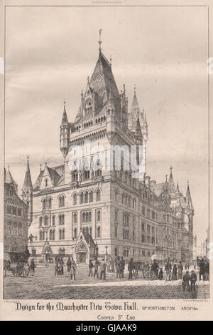 Manchester New Town Hall. Cooper St. End; Mr. Worthington, Architect, 1868 Stock Photo