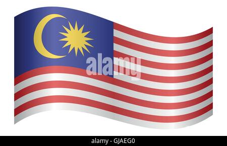 Flag of Malaysia waving on white background. Malaysian national flag. Stock Vector
