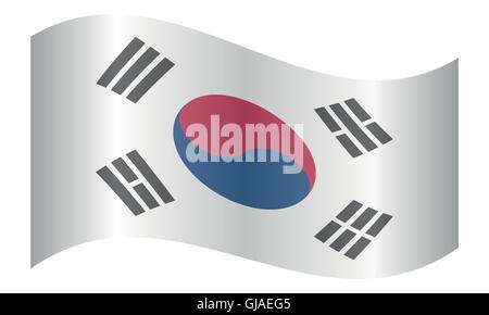 Flag of South Korea waving on white background. South Korean national flag. Stock Vector