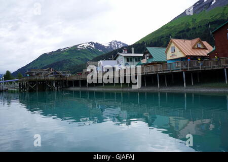 Gift shops at the Small Boat Harbor, Resurrection Bay in Seward, Alaska Stock Photo