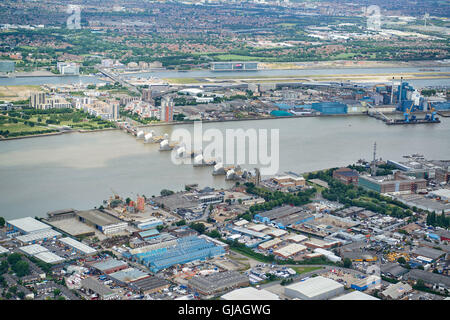 Thames Barrier, London UK, from the air Stock Photo