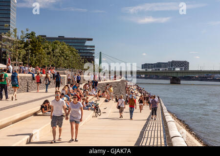 Waterfront promenade in Cologne, Germany Stock Photo