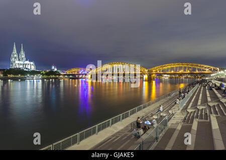 Waterfront promenade in Cologne, Germany Stock Photo