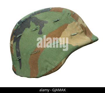 A US PASGT Kevlar helmet with a Woodland (M81 General Purpose Pattern) camouflage cover. Stock Photo