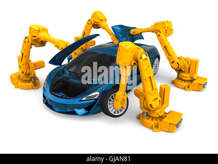 3D render image representing automatic car assembly line Stock Photo