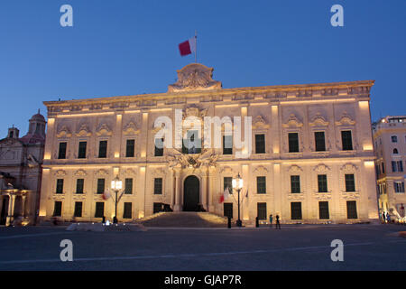 Auberge de Castille, Valletta, Malta, Europe, at dusk. This building is the office of the Prime Minister and the seat of executive power in Malta. Stock Photo