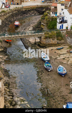 High view looking down onto Staithes Beck. In Staithes, North Yorkshire, England. On 12th August Stock Photo