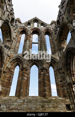 The East end section of the ruins of Whitby Abbey. In Whitby, North Yorkshire, England. Stock Photo