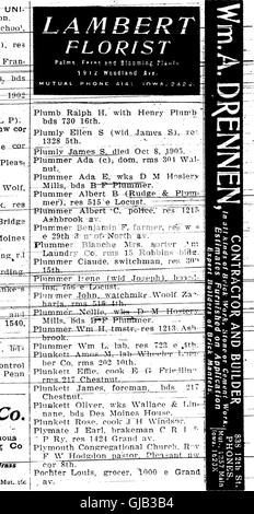 1906 Des Moines and Polk County, Iowa, City Directory (1906) Stock Photo