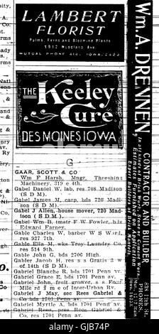 1906 Des Moines and Polk County, Iowa, City Directory (1906) Stock Photo