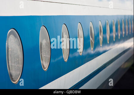 Passenger aircraft windows. View from outside Stock Photo