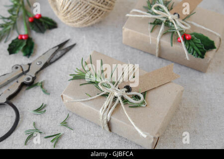 Eco craft Christmas gift boxes Stock Photo