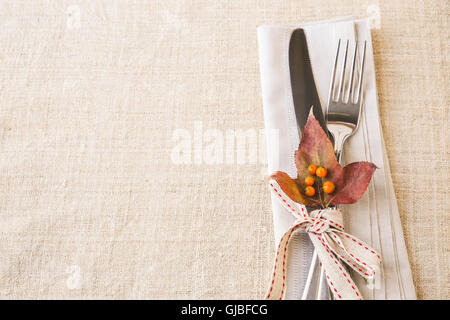 Thanksgiving autumn fall table setting copy space toning background Stock Photo