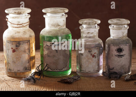 witch apothecary jars magic potions halloween decoration Stock Photo