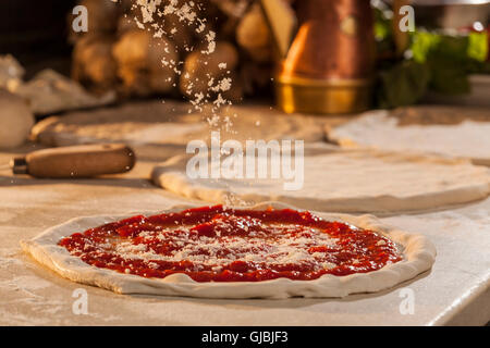 Pizza, the making of... Pizza Margherita Stock Photo