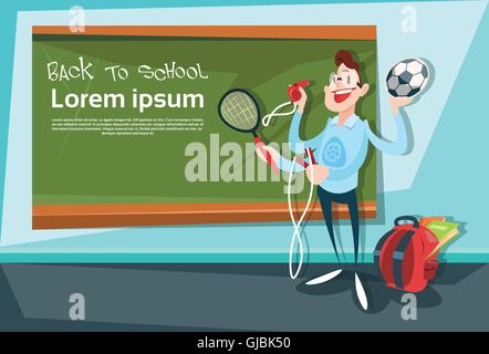 Sport Trainer Over Class Board Back To School Education Banner Stock Vector