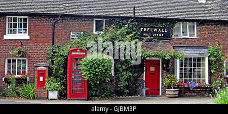Wide panorama of the Telwall Post Office - Old Post Office, Bell Lane, Thelwall, Warrington, Cheshire, England, UK Stock Photo