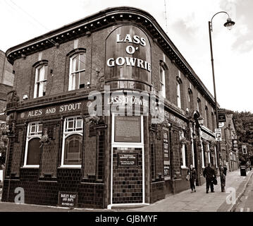 Lass O Gowrie pub, 36 Charles St, Manchester, North West England, UK,  M1 7DB in Sepia Black & White Stock Photo