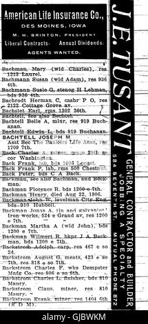 1906 Des Moines and Polk County, Iowa, City Directory (1906) Stock Photo