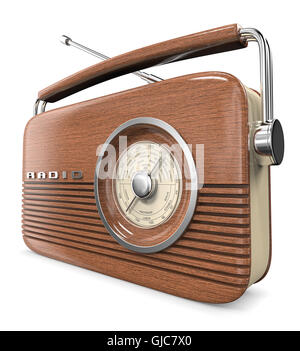 3D render of a Classic Retro Style Radio.  Wood front. Stock Photo