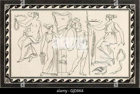 Outlines from the figures and compositions upon the Greek, Roman, and Etruscan vases of the late Sir William Hamilton; with engraved borders (1804) Stock Photo