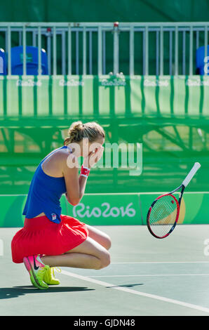 Rio de Janeiro, Brazil. 13th Aug, 2016. Third placed Petra Kvitova of the Czech Republic defeated Madison Keys of USA in a singles match at the 2016 Summer Olympics in Rio de Janeiro, Brazil, Sunday, August 13, 2016. © Vit Simanek/CTK Photo/Alamy Live News Stock Photo