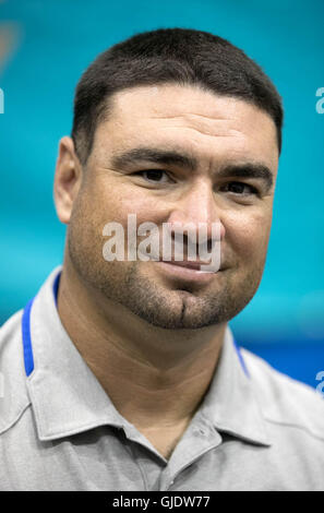 Davie, Florida, USA. 15th Aug, 2016. Brian Pularski, head coach Cardinal Newman football at the 4th Annual Miami Dolphins High School Media Day in Davie, Florida on August 6, 2016. © Allen Eyestone/The Palm Beach Post/ZUMA Wire/Alamy Live News Stock Photo