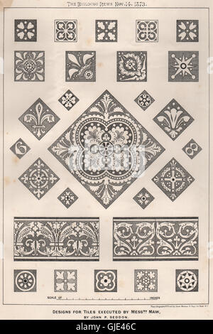 Design for tiles executed by Messrs. Maw, by John P. Seddon. Decorative, 1873 Stock Photo