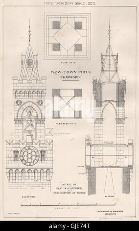 Bradford Town Hall; clock-chamber & tower; Lockwood & Mawson Architects, 1873 Stock Photo