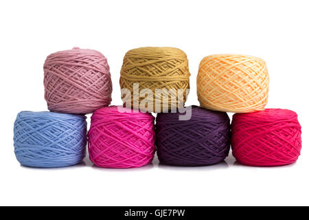 Colorful balls of woolen yarn isolated on white background Stock Photo