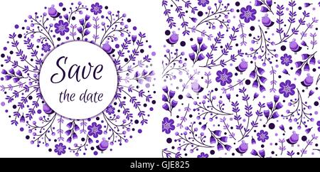 Set of vector floral frames. Cute collection of wreaths made of hand drawn leaves and flowers. Vintage set for invitations. save the date cards and other design. Stock Vector