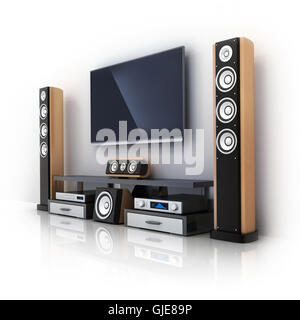 Modern TV and sound system (done in 3d rendering) Stock Photo