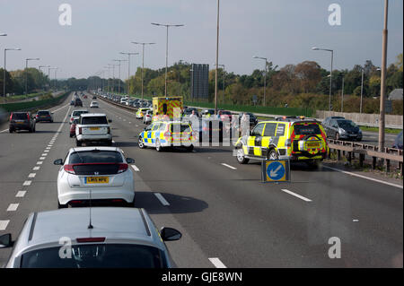 Traffic accident on the M4 motorway, Berkshire, England, United Kingdom Stock Photo