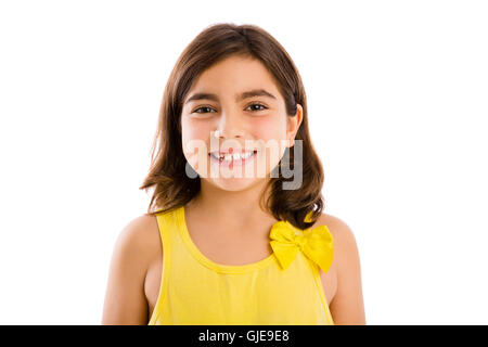 Studio portrait of a beautiful girl smiling, isolated over white background Stock Photo