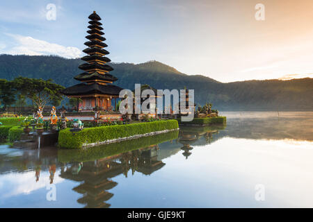 Pura Ulun Danu Bratan at sunrise, famous temple on the lake, Bedugul, Bali, Indonesia. Stock Photo