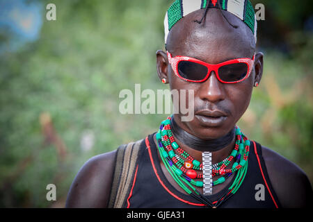 Young Man from Hamer Tribe in Ethiopia Stock Photo