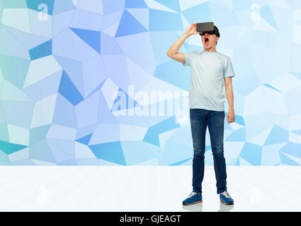 man in virtual reality headset or 3d glasses Stock Photo