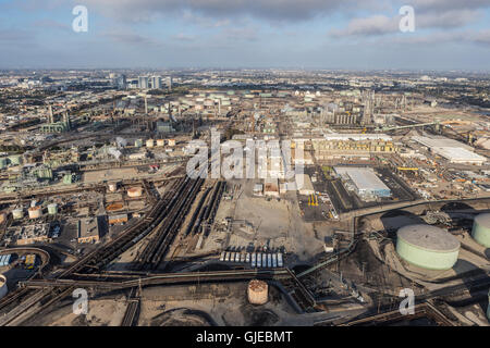 El Segundo, California, USA - August 6, 2016:  Aerial view of sprawling industrial oil refinery near Los Angeles in Southern Cal Stock Photo