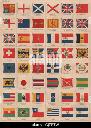 NATIONAL FLAGS. Ensigns, Royal & Imperial Standards. JOHNSTON, 1906 old map Stock Photo